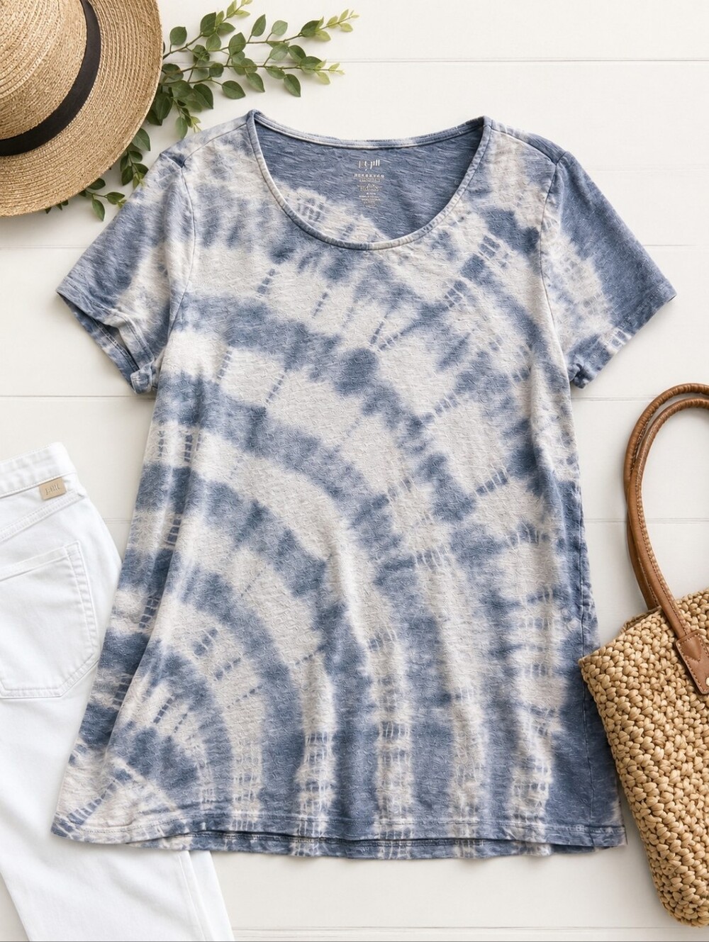 J. Jill Tie Dye Tunic Medium Tall Blue Gray Soft Knit Coastal Top - Picture 2 of 7